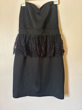 Woman’s Black Strapless Dress with Lace Accent Size S